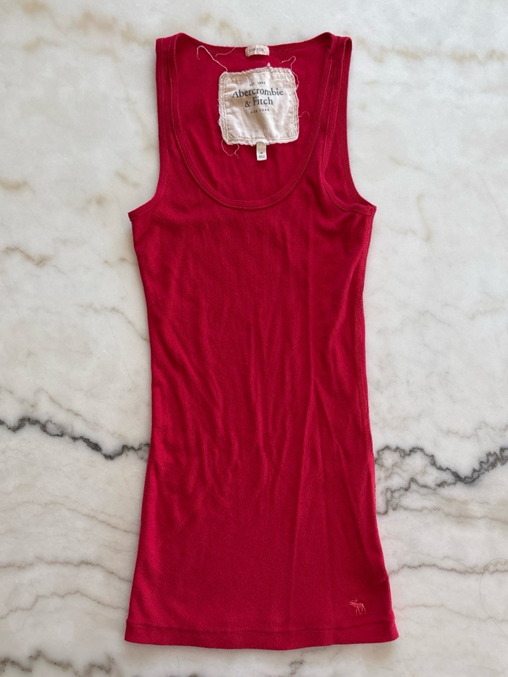 Vintage Abercrombie & Fitch Tank Top Red Ribbed Knit Embroidered Moose Logo M